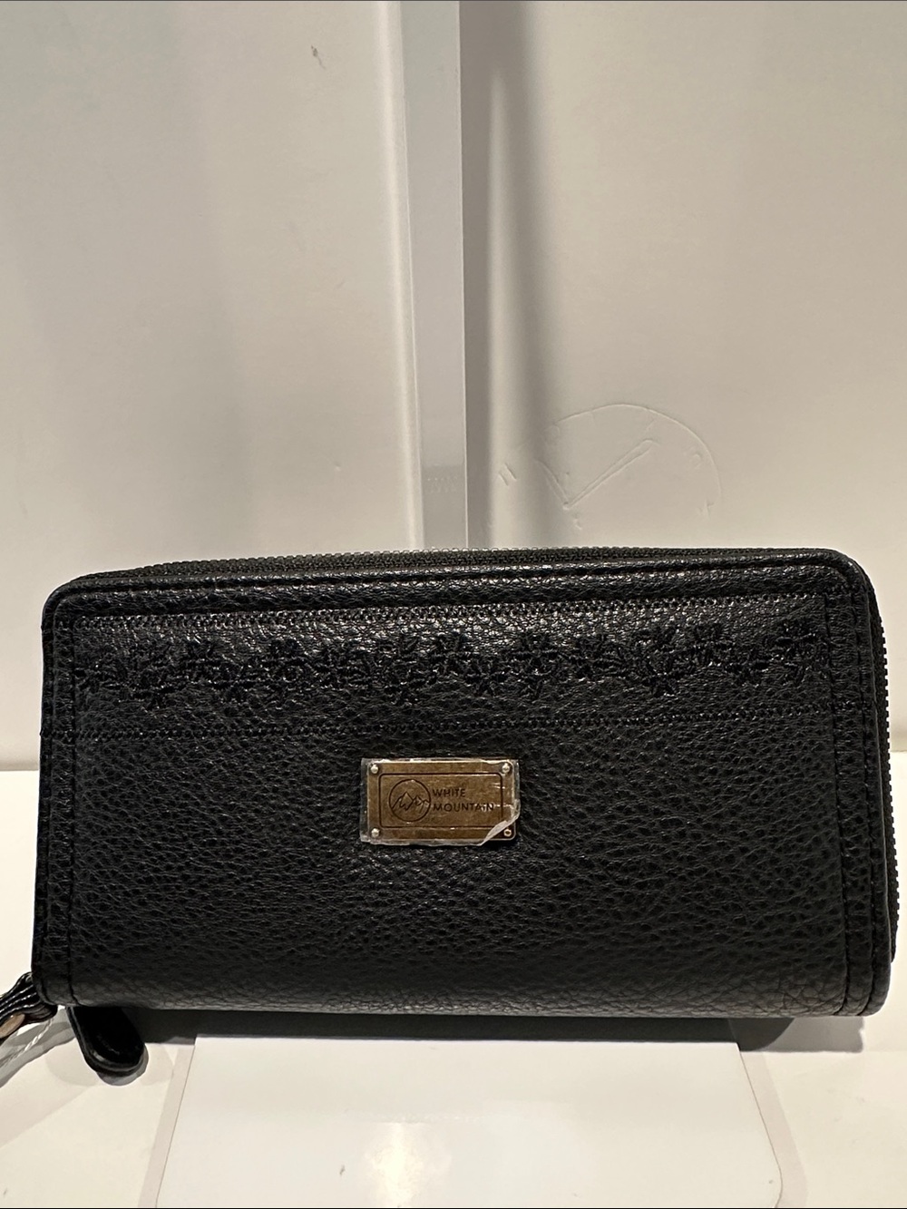 NWT White Mountain Large Black Double Zipper Vegan Leather Wallet/Wristlet.